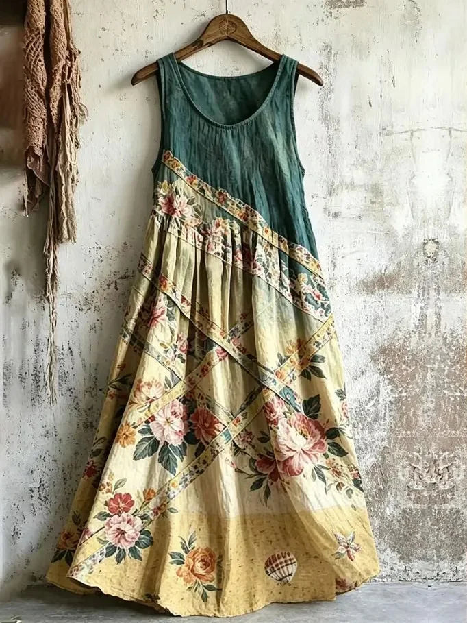 Women's Boho Flowers Printed Sleeveless Midi Dress