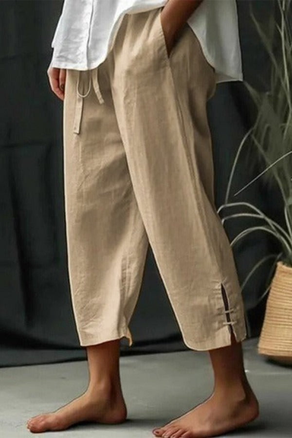 Lässige, einfarbige Freizeithose mit elastischem Bund