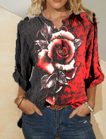 Colorful Stand Collar Floral Print Long Sleeves Casual Blouse