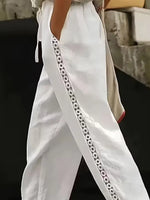 White Lace Trim Drawstring Casual Long Pants