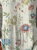 Vintage Floral V-Neck Three-Quarter Sleeve Peplum Tunic Top