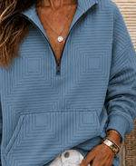 Square Geometric Print Half Zip Stand Collar Long Sleeve Sweatshirt