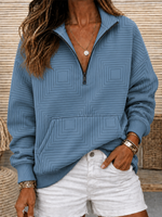 Square Geometric Print Half Zip Stand Collar Long Sleeve Sweatshirt