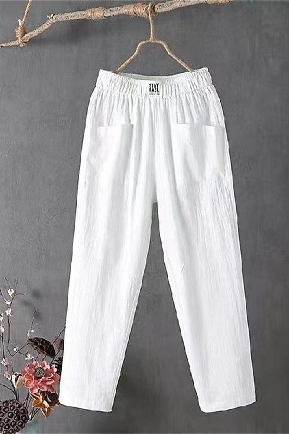 Plain Soft Elasticated Waist with Pockets Cropped Pants