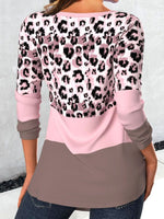 Leopard Print V Neck Long Sleeves Regular Micro-Elasticity Loose Shirt