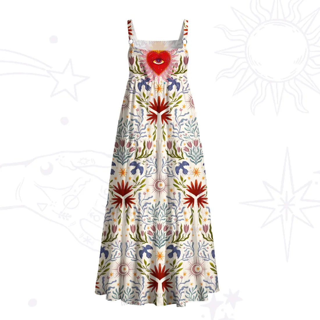 Sacred Flame Heart Wide Straps Maxi Dress
