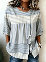 Crew Neck Half Sleeve Striped Lightweight Micro-Elasticity Regular Fit Shirt For Women