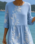 Women Floral Print Summer Dress Crew Neck Short Sleeve Fit & Flare Dress A-Line Dress