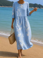 Women Floral Print Summer Dress Crew Neck Short Sleeve Fit & Flare Dress A-Line Dress