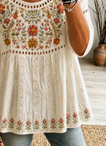 Vintage Crew Neck Half Sleeve Floral Printing Regular Micro-Elasticity Loose Blouse For Women