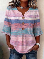 Casual V Neck Half Sleeve Striped Regular Regular Fit Blouse For Women