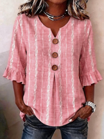 V Neck Half Sleeve Striped Regular Fit Blouse For Women