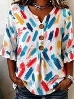 V Neck Half Sleeve Graffiti Regular Regular Fit Blouse For Women
