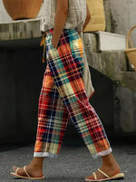 Vintage Plaid Drawstring Cuffed Ankle Casual Long Pants