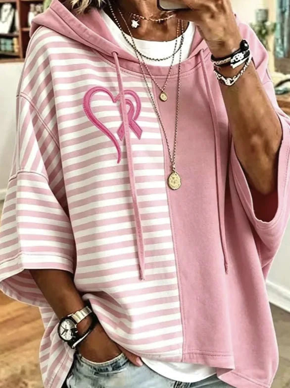 Casual Hoodie Pink Striped Hoodie
