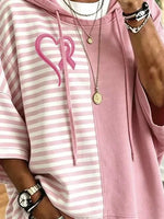 Casual Hoodie Pink Striped Hoodie