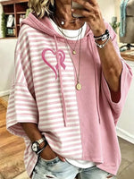 Casual Hoodie Pink Striped Hoodie