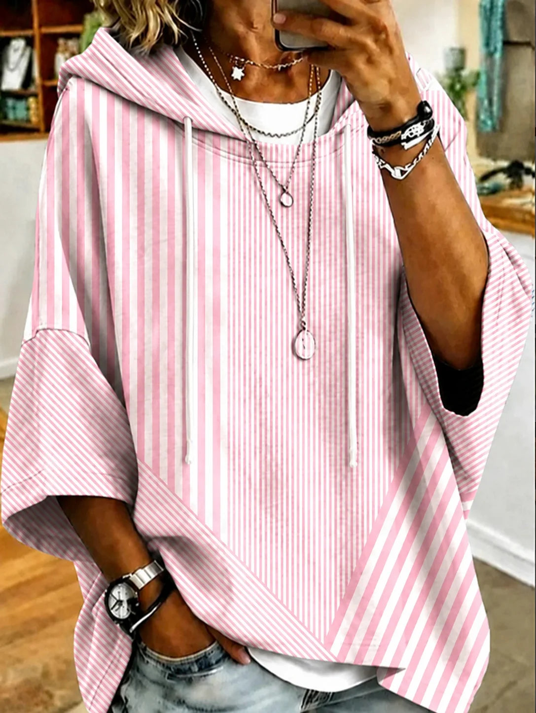 Casual Hoodie Abstract Stripes Hoodie