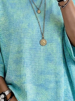 Ombre Tie Dye Waffle Knit Crew Neck Half Sleeve Top