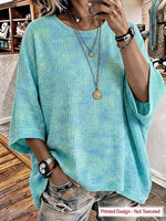 Ombre Tie Dye Waffle Knit Crew Neck Half Sleeve Top