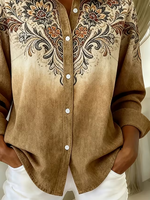Vintage Floral Gradient Button Down Collared Long Sleeve Shirt