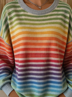 Gradient Rainbow Stripe Crew Neck Long Sleeve Casual Sweatshirt