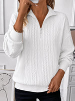 Cable Knit Half Zip Stand Collar Long Sleeve Casual Sweatshirt
