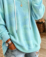 Title Waffle Knit Drawstring Long Sleeve Casual Hoodie