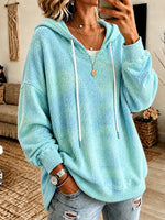 Title Waffle Knit Drawstring Long Sleeve Casual Hoodie