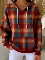 Vintage Plaid Drawstring Long Sleeve Hoodie