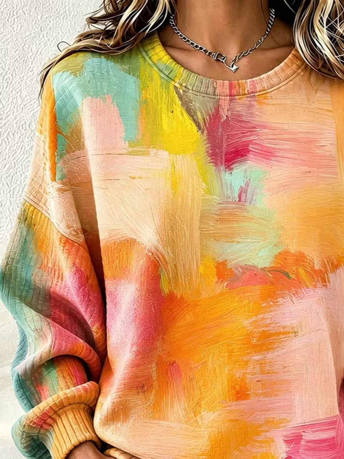 Abstract Painting Print Crew Neck Long Sleeve Casual Sweatshirt