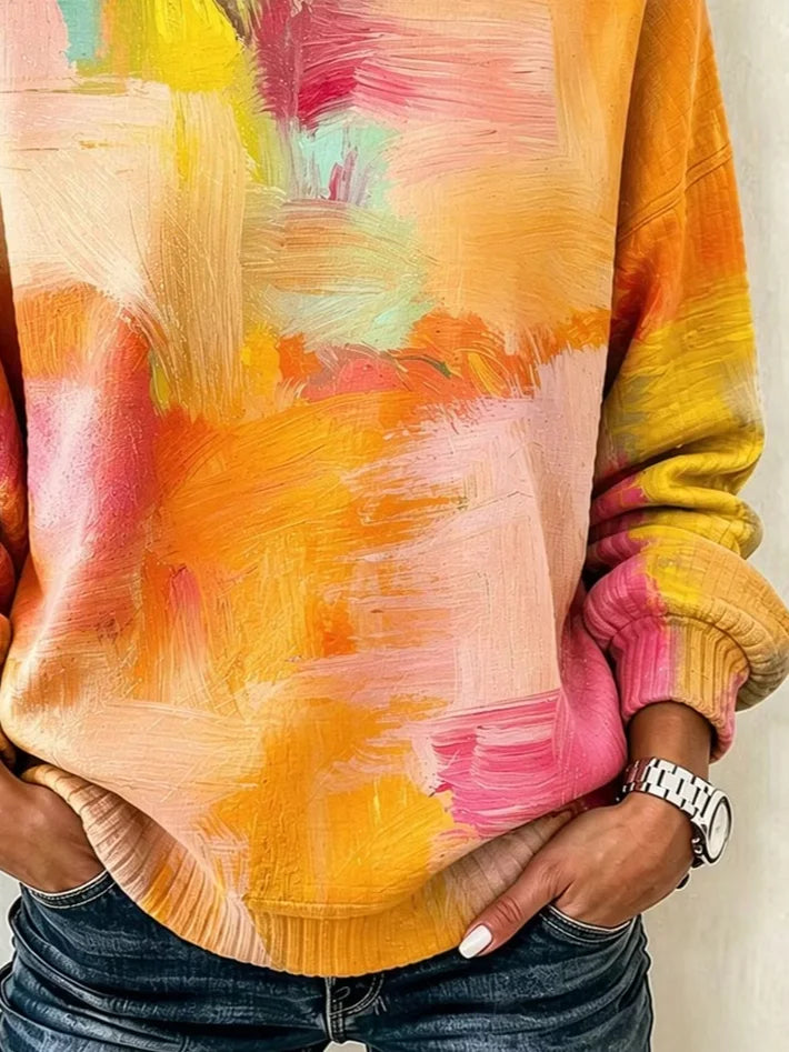 Abstract Painting Print Crew Neck Long Sleeve Casual Sweatshirt