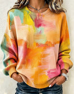 Abstract Painting Print Crew Neck Long Sleeve Casual Sweatshirt