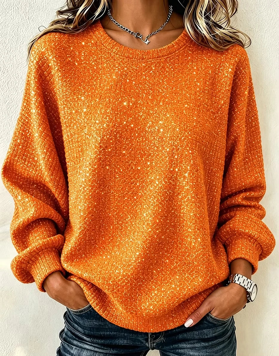 Speckled Crew Neck Long Sleeve Loose Casual Sweatshirt