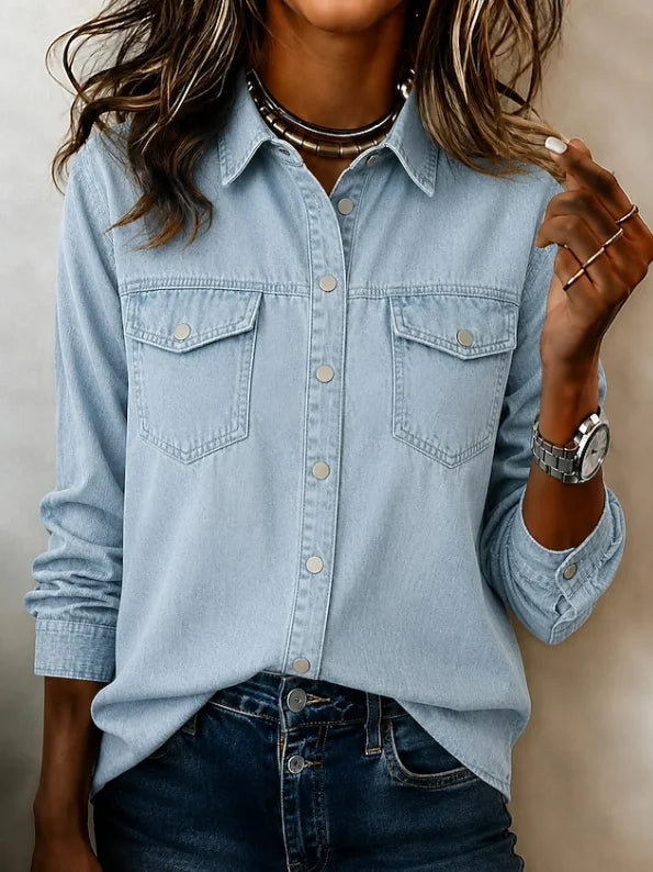 Vintage Lapel Long Sleeve Button Down Denim Shirt Jacket