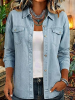 Vintage Lapel Long Sleeve Button Down Denim Shirt Jacket