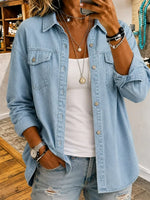 Vintage Lapel Long Sleeve Button Down Denim Shirt Jacket