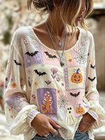 Women Halloween Casual Blouse Crew Neck Long Sleeve Printing Top