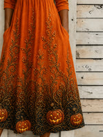 Women Halloween Summer Dress Crew Neck Half Sleeve A-Line Dress