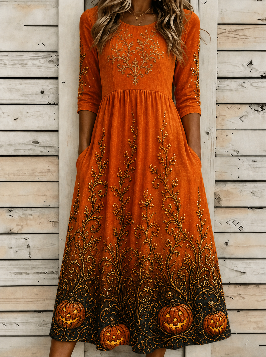Women Halloween Summer Dress Crew Neck Half Sleeve A-Line Dress