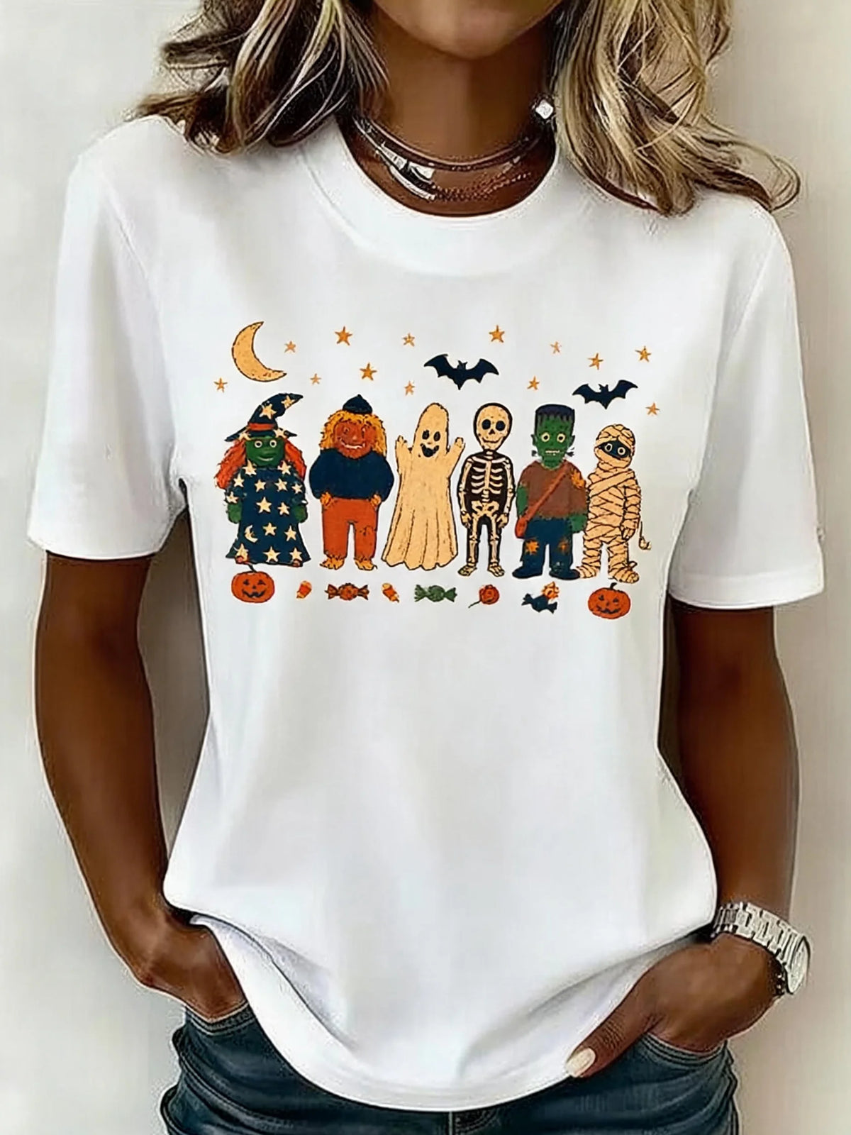 Casual Cartoon Crew Neck Short Sleeve T-shirt