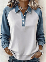 Casual Contrast Stitching Shirt Collar Long Sleeve Sweatshirt