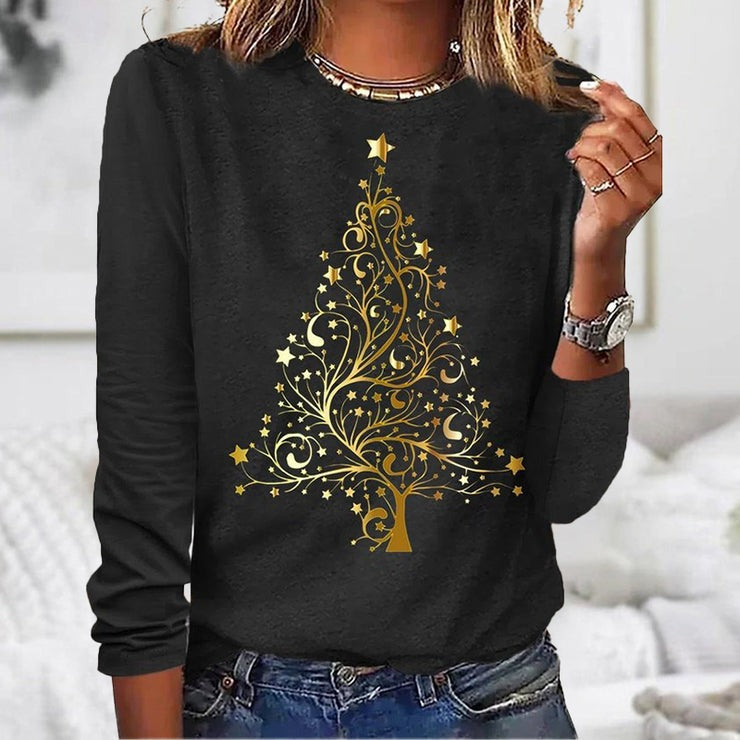 Christmas Tree Print Long Sleeve Round Neck Sweatshirt