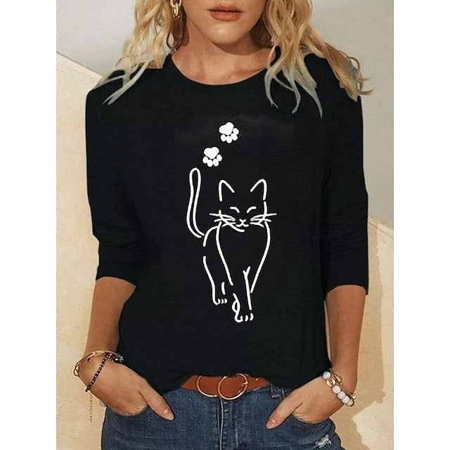 Cat Printed Long Sleeve T-shirt