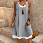 Women 2-in-1 Linen Sleeveless Pocket Summer Dress