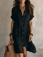 Casual Solid Colour Short Sleeve Shirt Dress