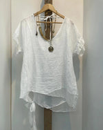 Plus Size Irregular Hem Solid Lace-Up T-Shirt