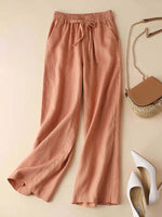 Orange Belted Loose Cotton And Linen Pockets Pants
