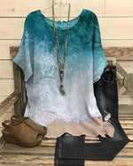Beach Graphic Print Crew Neck Short Sleeve Blouse