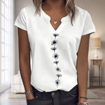 Women's Summer Loose Casual Pure White Printed Tops T-Shirt